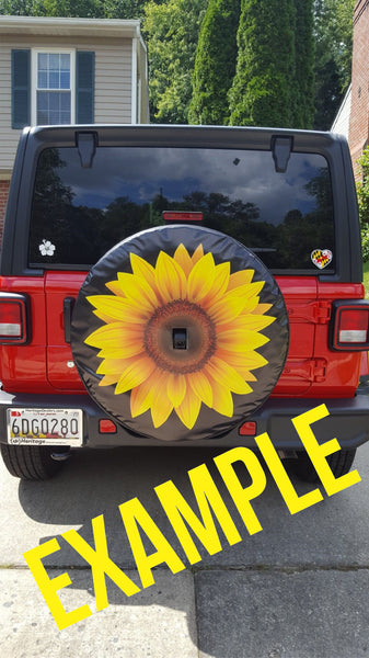 Sunflower Gnome Face Spare Tire Cover Mike Dubois©-Custom made to your exact tire size