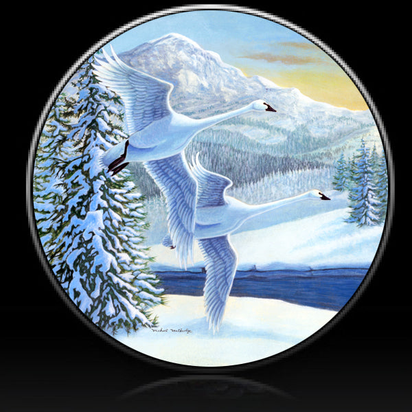 bird snowy flight spare tire cover