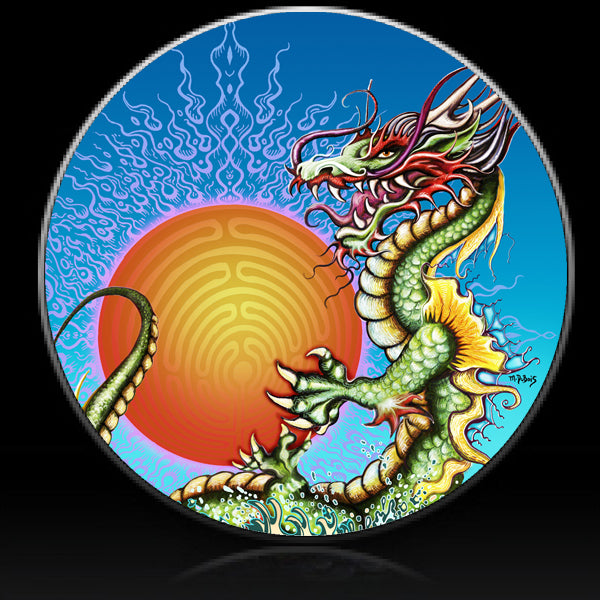 Dragon and sun spare tire cover