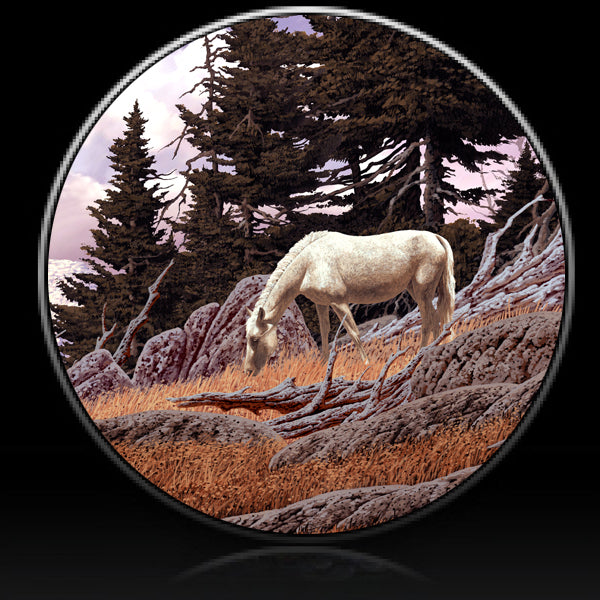 Horse on mountain ridge spare tire cover