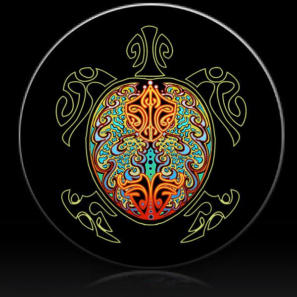 Tribal turtle multi color spare tire cover