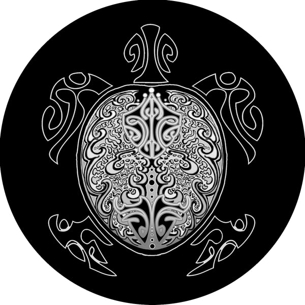 Turtle in white on black background Spare Tire Cover-Custom made to your exact tire size