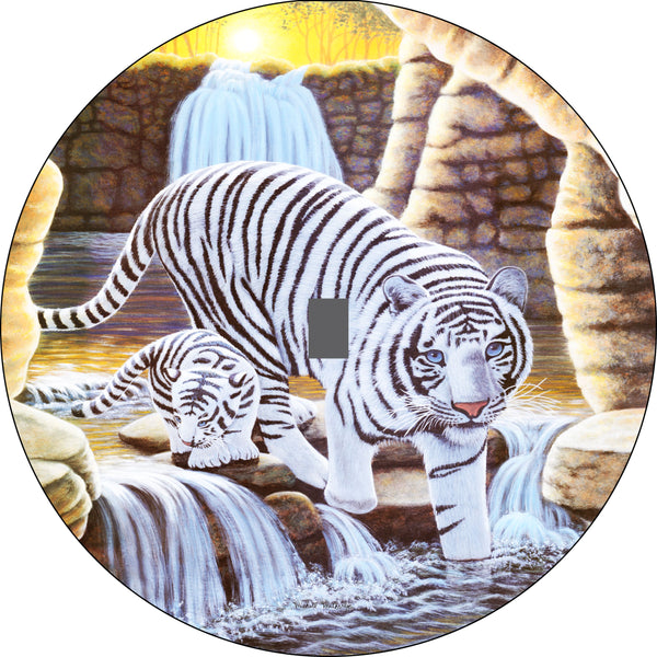 White Tiger & Cub Cave Solitude Spare Tire Cover Michael Matherly©-Custom made to your exact tire size