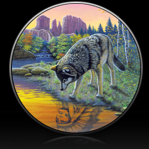 Indian Wolf Reflections Spare Tire Cover Michael Matherly©-Custom made to your exact tire size