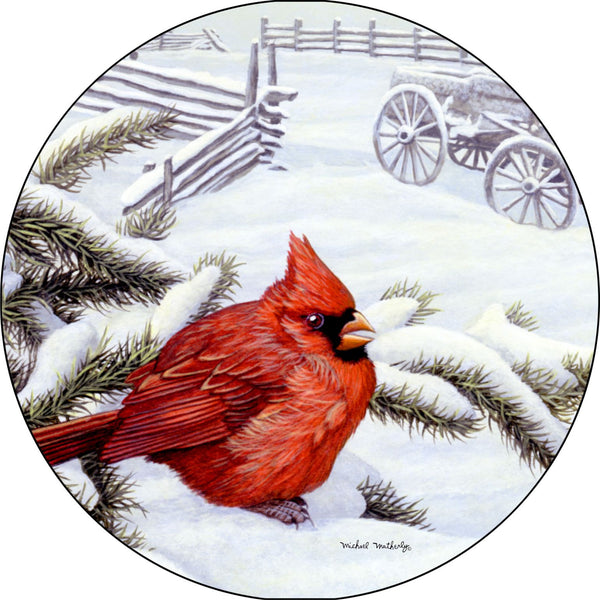Bird Cardinal Nowhere to Hide Winter Spare Tire Cover Michael Matherly©-Custom made to your exact tire size