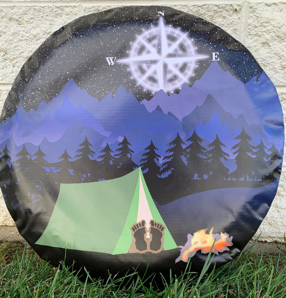 Compass Moon & Bigfoot Camping Spare Tire Cover-Custom made to your exact tire size