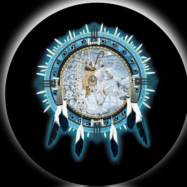 Dream catcher indian and wolf spare tire cover