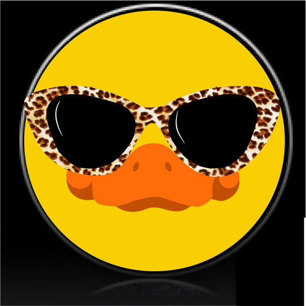 duck with leopard rim glasses spare tire cover
