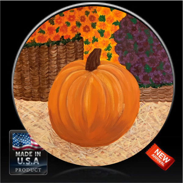 Fall pumpkin & mum flowers spare tire cover