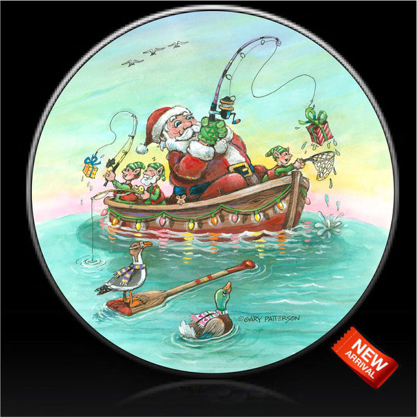 Santa fishing for gifts spare tire cover