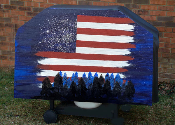 Flag Forest Night Sky BBQ Grill Cover Custom Made For Any Size Grill
