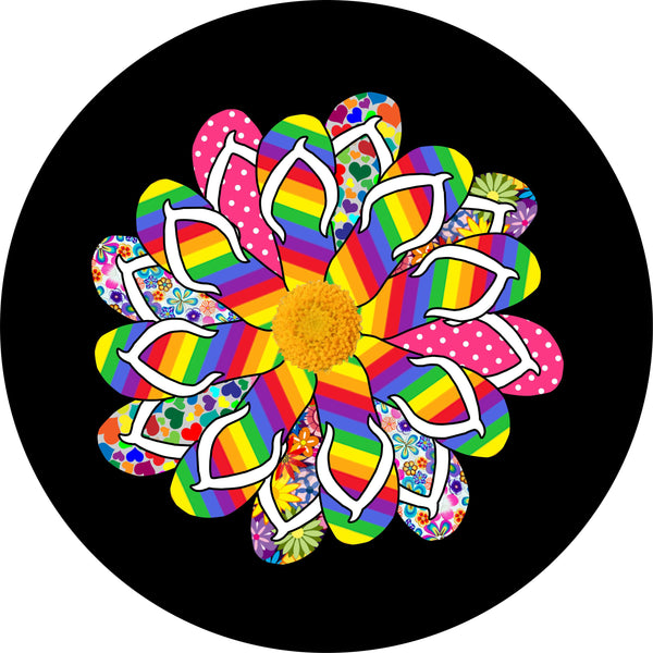 Flip Flop Daisy Black Spare Tire Cover-Custom made to your exact tire size
