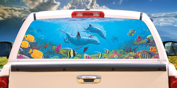 Dolphin & fish friends of the sea window mural decal