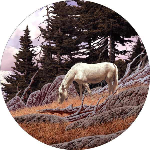 Horse on Mountain Ridge Spare Tire Cover-custom made to your exact tire size