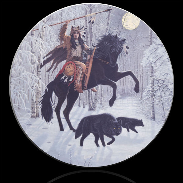 Indian & wolves in moonlight spare tire cover