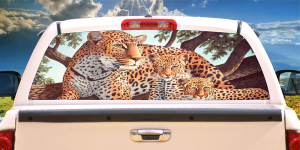 Leopard & Cubs on branch window mural decal