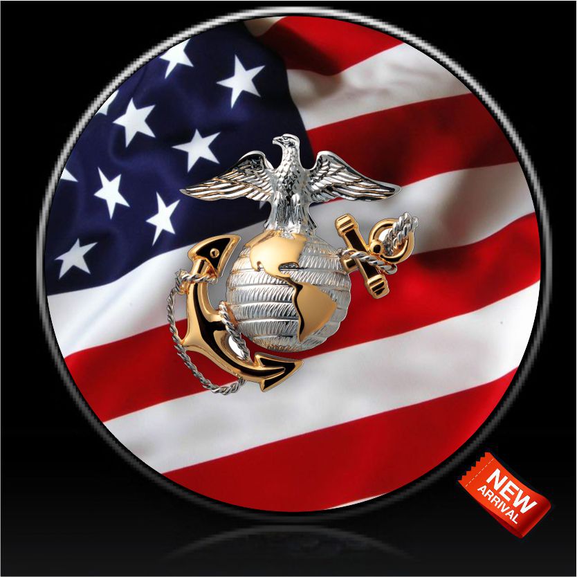 Marine Gold Crest Logo & US Flag Spare Tire Cover-Custom made to your exact tire size