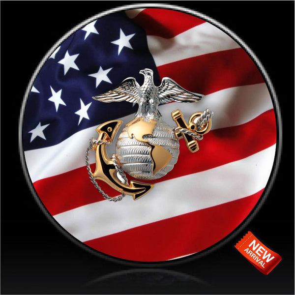 Marine Gold Crest Logo & US Flag Spare Tire Cover-Custom made to your exact tire size