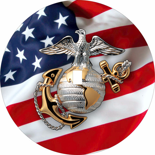 Marine Gold Crest Logo & US Flag Spare Tire Cover-Custom made to your exact tire size