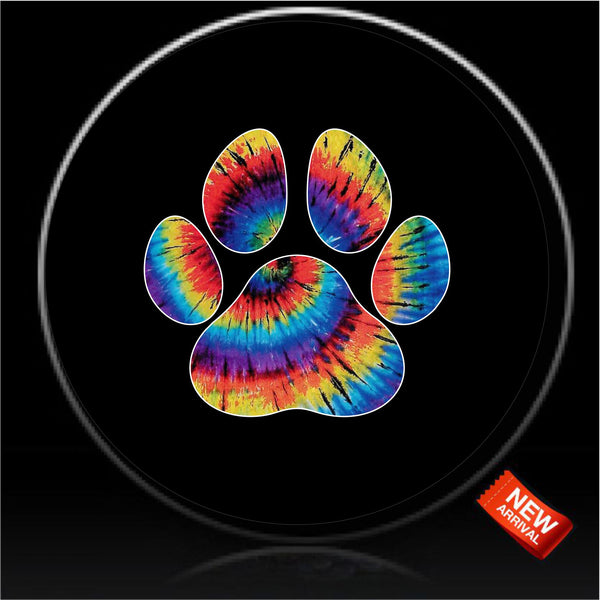 Multi color tie dye paws spare tire cover