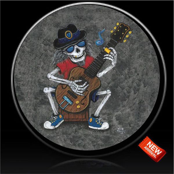 Skeleton guitar player spare tire cover