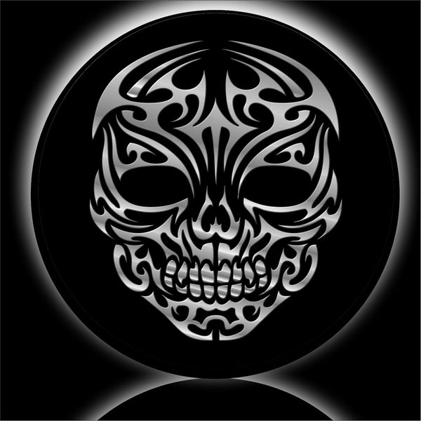 Skull silver metallic spare tire cover