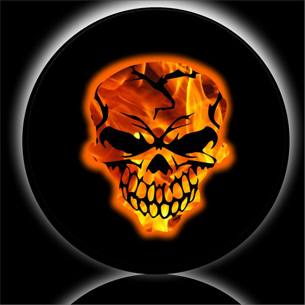 Skull face on fire spare tire cover