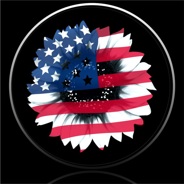 Sunflower USA Flag spare tire cover