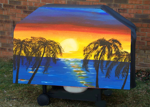Sunset beach barbeque grill cover