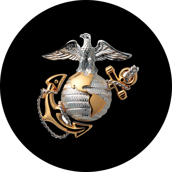 Marine Gold Crest Logo on Black Background Spare Tire Cover-Custom made to your exact tire size