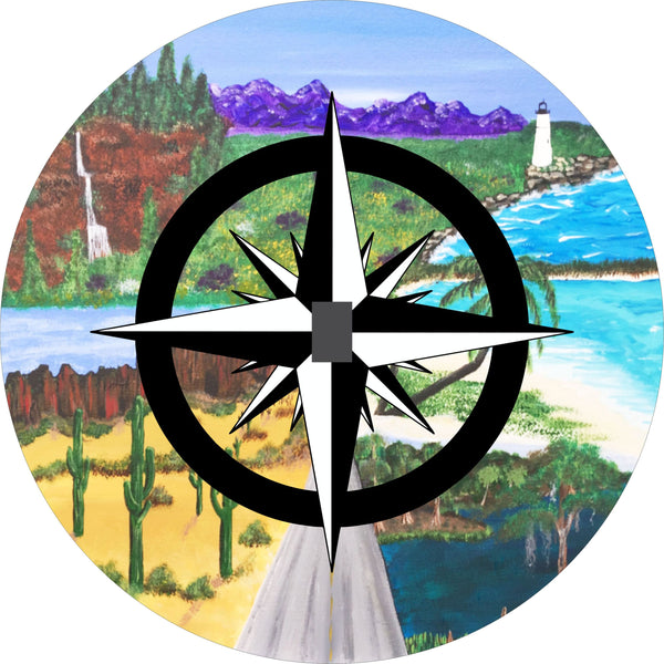 Compass Where the Road Leads Spare Tire Cover-Custom made to your exact tire size