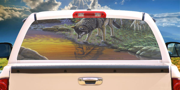 Wolf reflection of indian spirit window mural decal