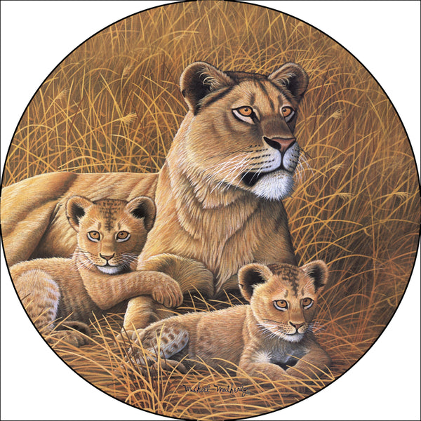 Lion African Lioness & Cubs Spare Tire Cover Michael Matherly©-Custom made to your exact tire size