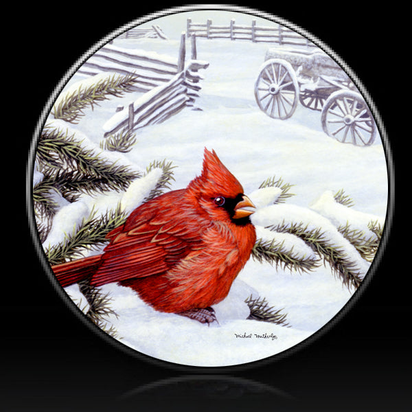 Bird cardinal winter spare tire cover