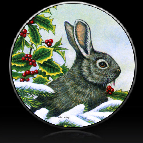 Bunny rabbit winter holly spare tire cover