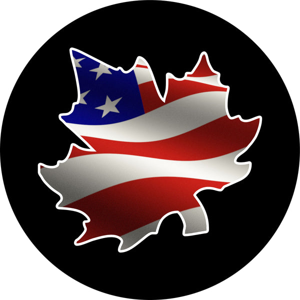 American Flag Inside Canadian Leaf Spare Tire Cover-Custom made to your exact tire size