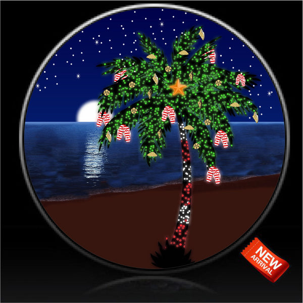 Christmas Palm tree in the moonlight spare tire cover