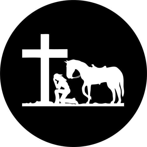 Cowgirl Praying at Cross Spare Tire Cover-Custom made to your exact tire size
