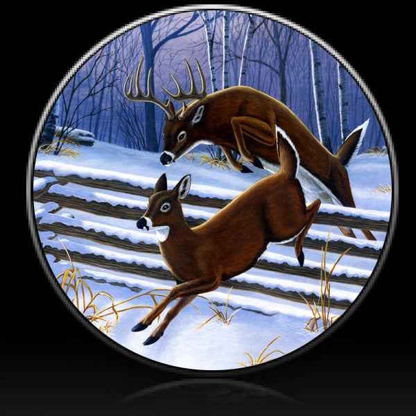 Deer on the run spare tire cover