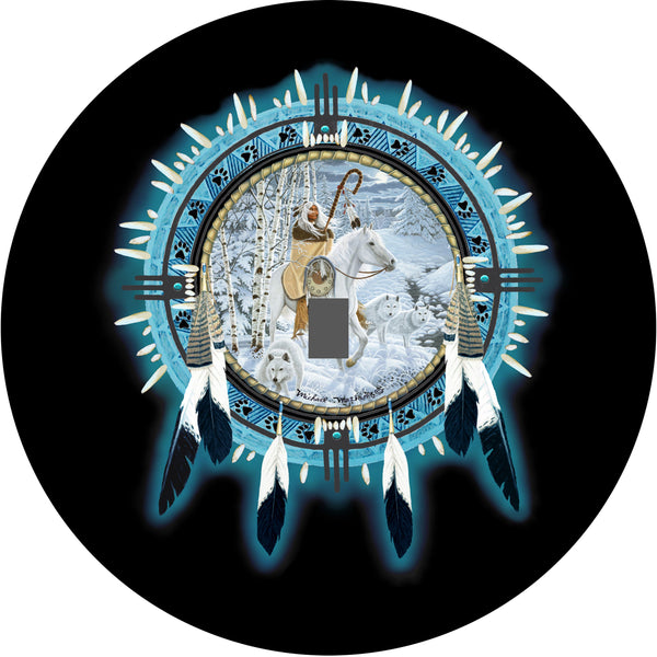 Dream Catcher Wolf & Indian Spare Tire Cover Michael Matherly©-Custom made to your exact tire size