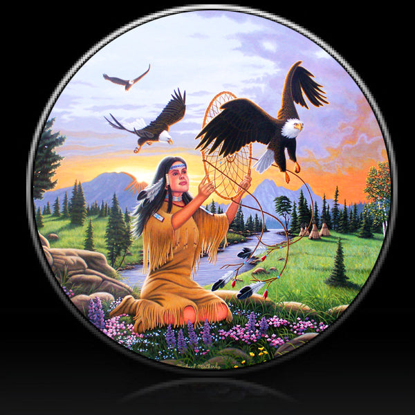 Eagle dreams with Indian girl and dreamcatcher