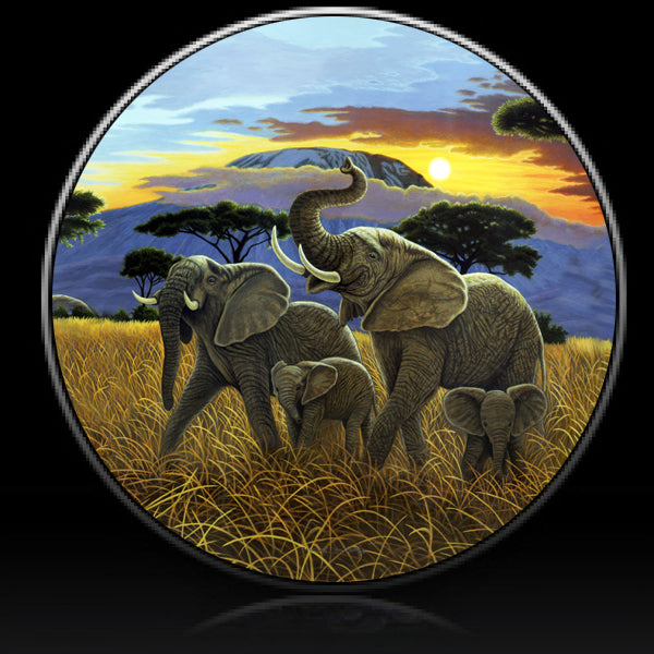 Elephants Sunset safari spare tire cover