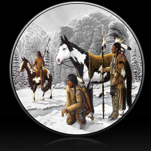Horse and Indians winter scene spare tire cover