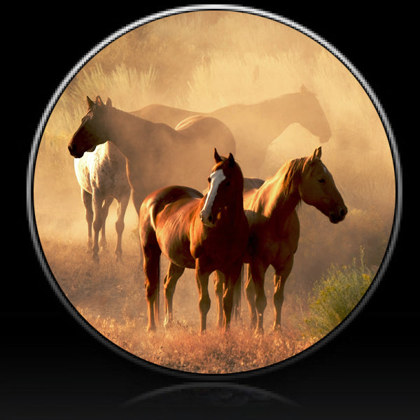 Horses in dusty sunrise spare tire cover