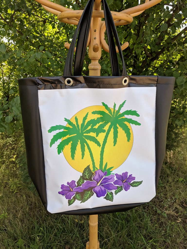 Aloha Sunset Purple Hibiscus Tote Bag