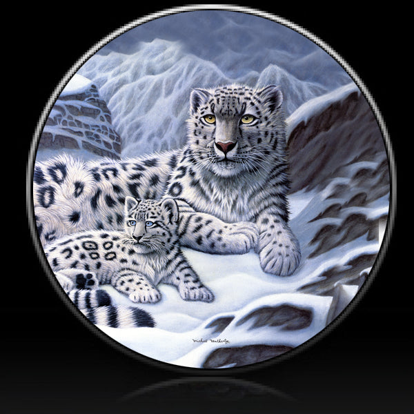 Snow leopard and cub spare tire cover