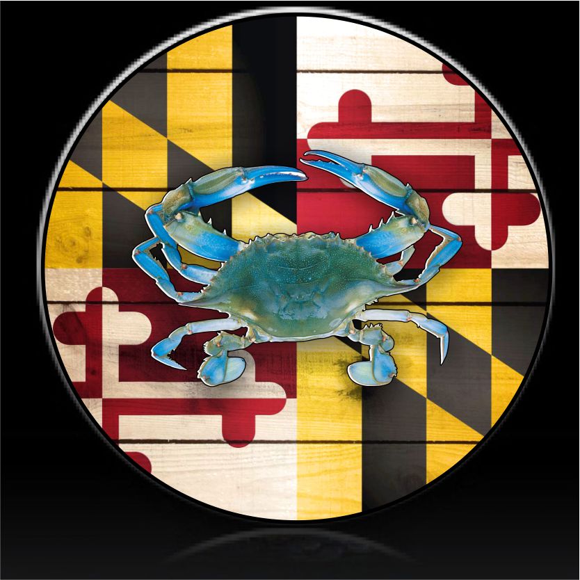 Maryland blue crab and flag spare tire cover