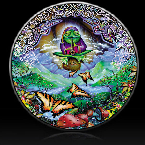 Musical frog tropical scene spare tire cover