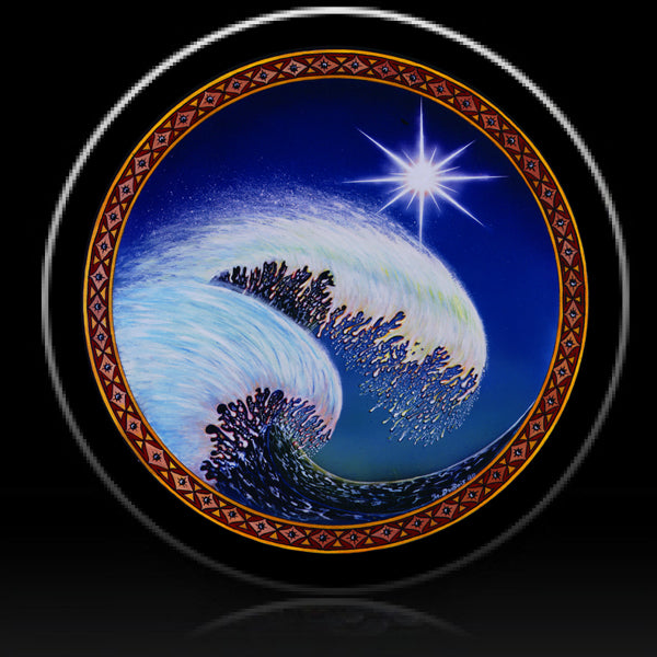 Ocean wave and moon spare tire cover