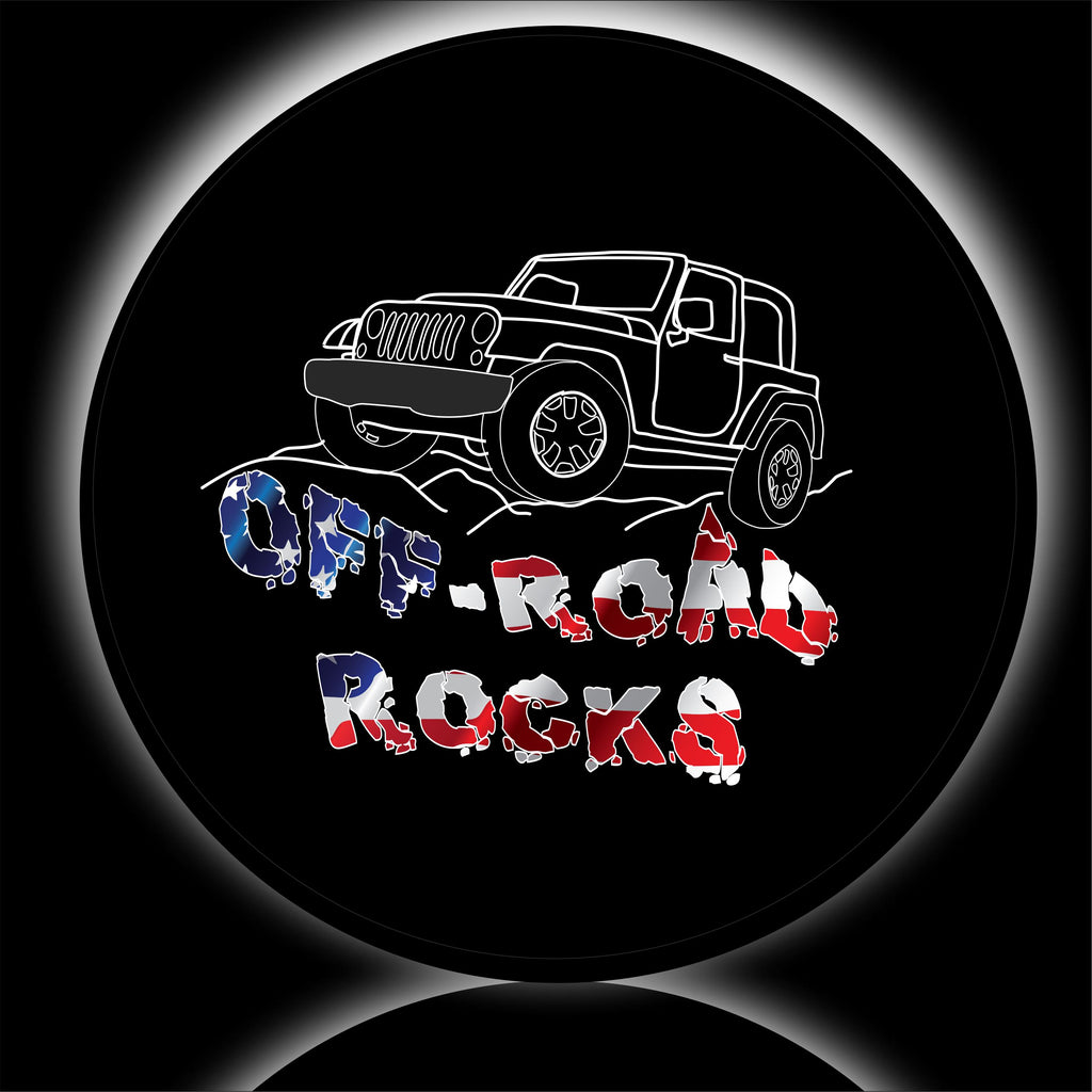 Off road rocks with American flag spare tire cover